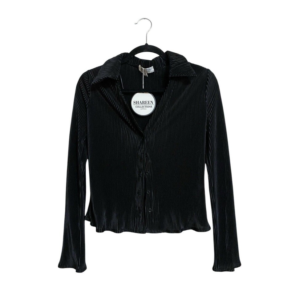 Shareen Collection Marnie Plisse Blouse Pleated Size 10 Black NEW